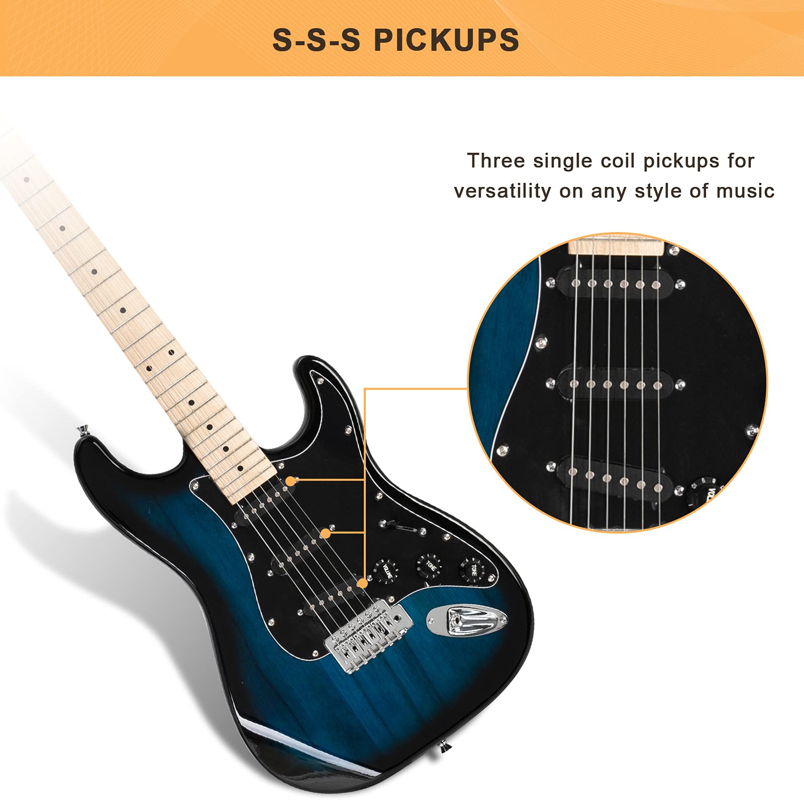 GLARRY Full Size Electric Guitar for Music Lover Beginner with 20W Amp and Accessories Pack Guitar Bag (GREEN, Left Handed 39")
