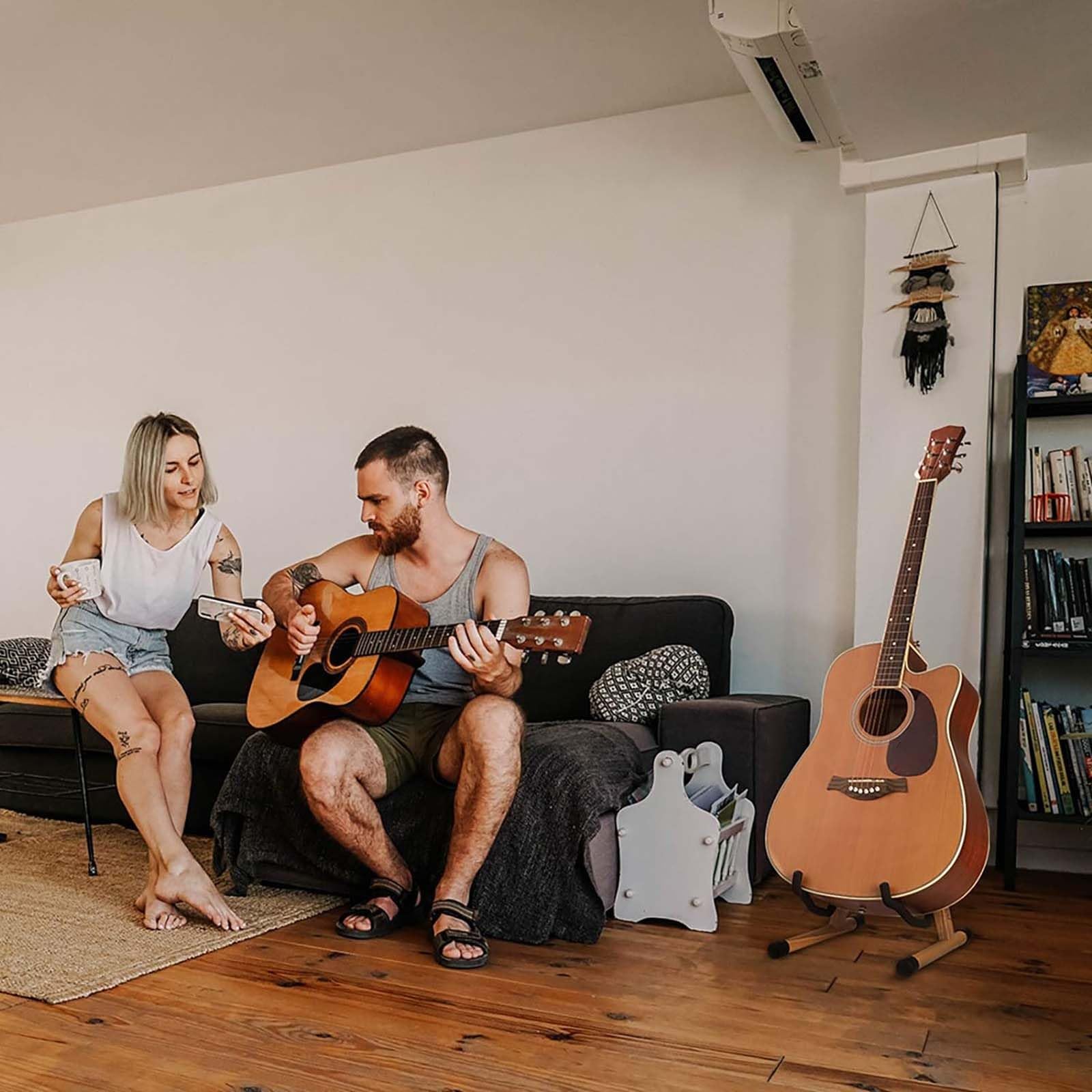 SNIGJAT Wood Guitar Stand, Acoustic Guitar Stand with Padded Foam, Classical Electric Guitar Stand, A-Frame Folding Bass Guitar Display Stand Compatible with Cello, Mandolin, Bass, Banjo, Ukulele