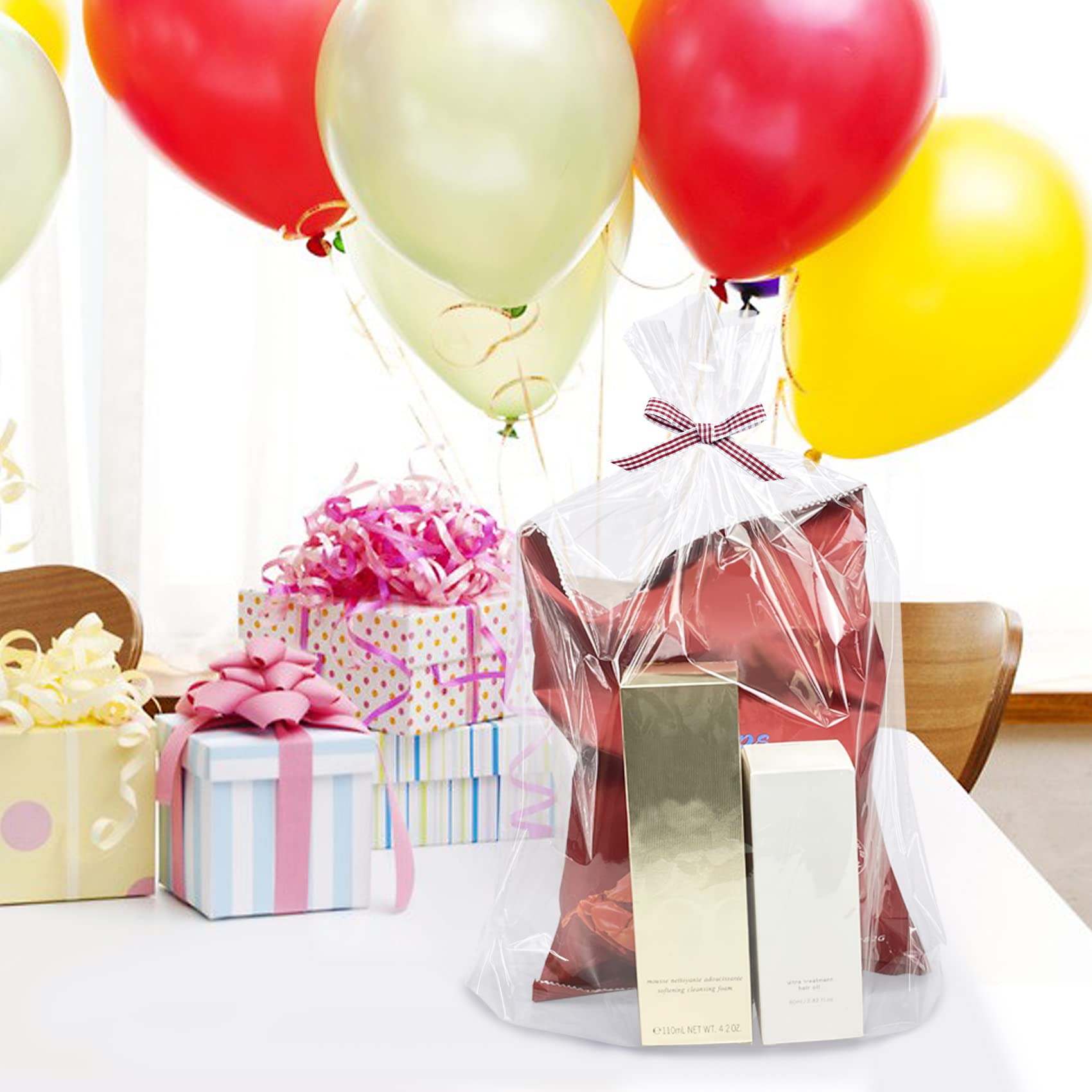 Morepack Large Cello/Cellophane Bags,30x 40 Inches Clear Basket Bags OPP Plastic Cellophane Wrap for Gift Baskets Packaging 20 Pieces (No Bow or Ribbon Included)