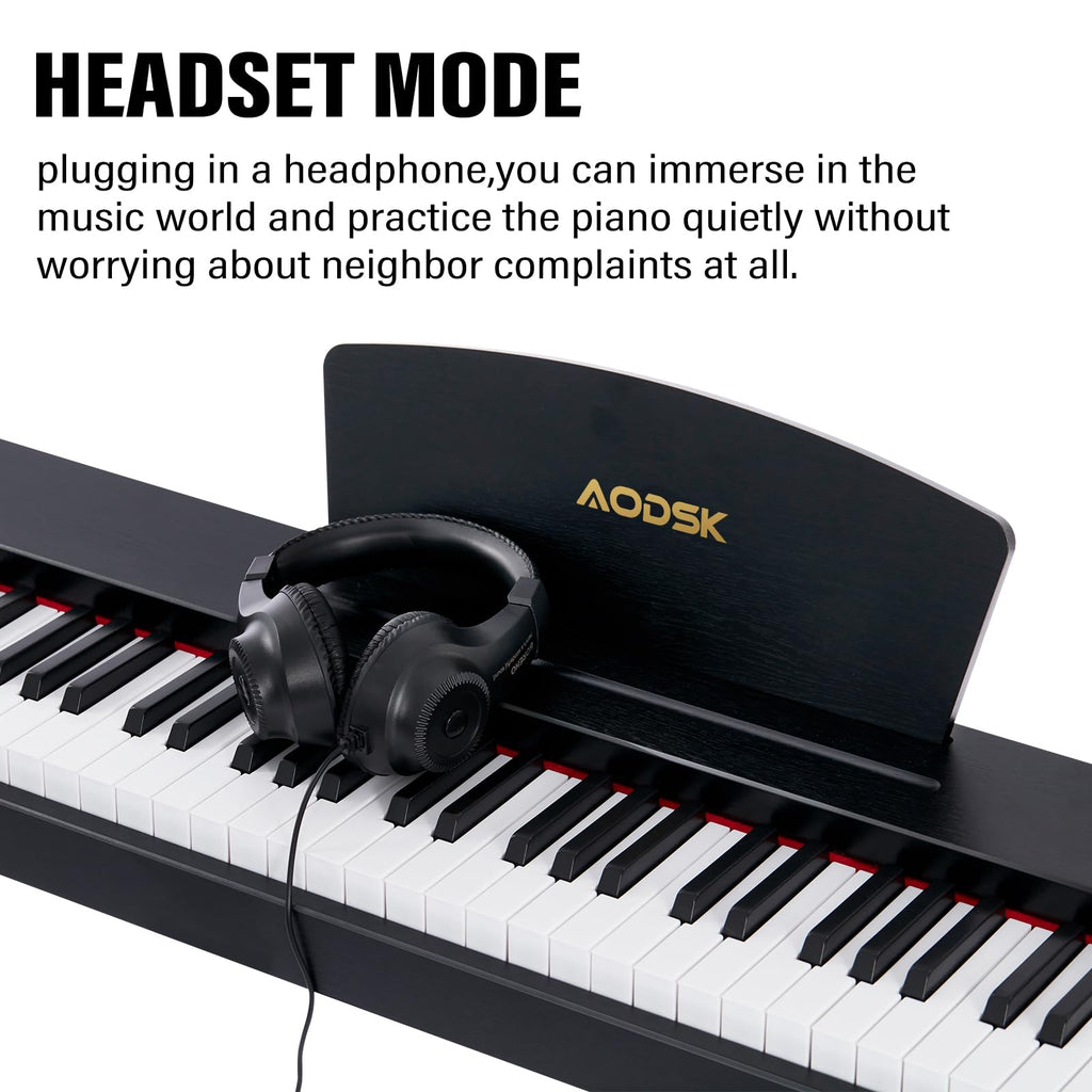 AODSK Digital Piano 88 Key Full Size Weighted Keyboard Overall Solid Wood Frame for Beginners with Sheet Music Stand Triple Pedal Power Adapter