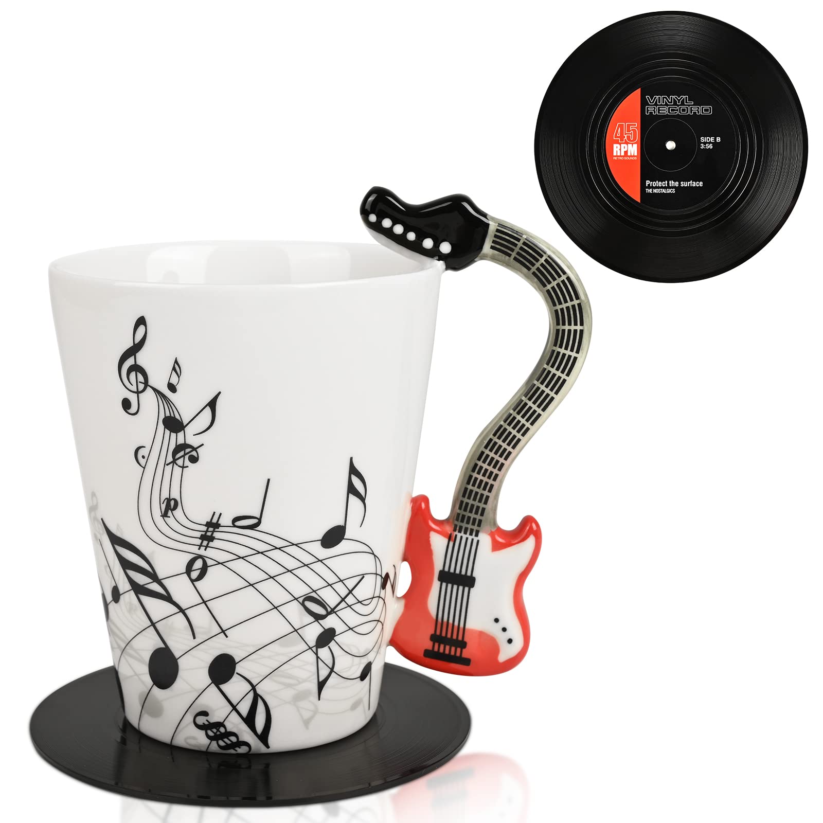 Maustic Novelty Violin Mug - 13 Oz Ceramic with Vinyl Record Coaster, Perfect for Music Lovers, Musicians, and Violinists - Ideal for Christmas or Birthday Gifts