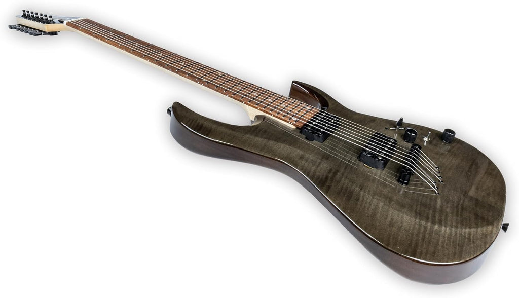 TARIO 7 String Electric Guitar 24 Frets, Flame Mahogany Top, Maple Neck, Rosewood Fingerboard, Dual Humbucker Pickups, Fixed Bridge, Modern Metal Guitar