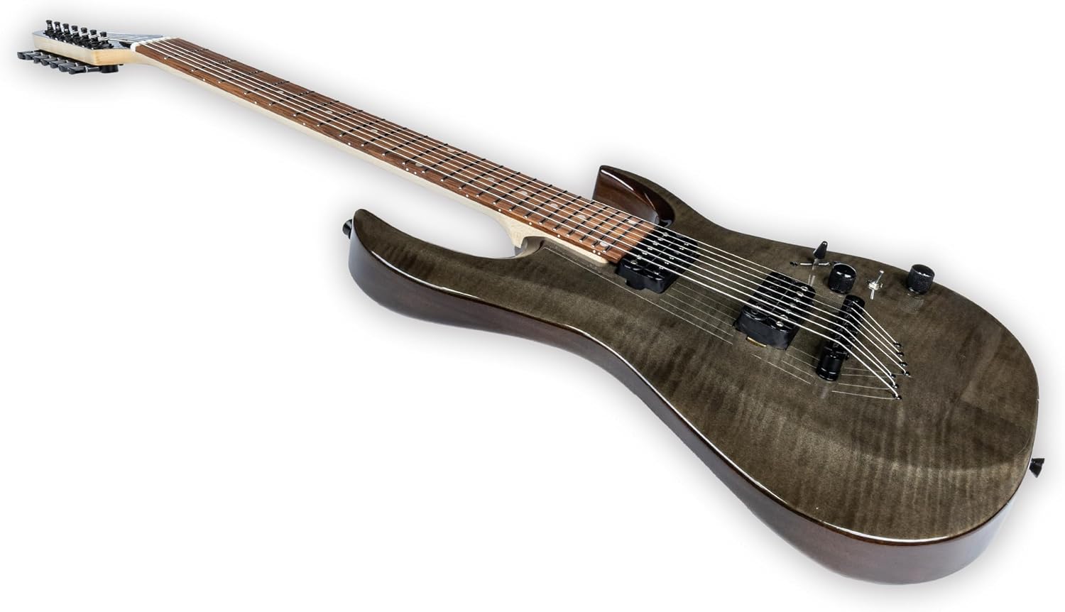 TARIO 7 String Electric Guitar 24 Frets, Flame Mahogany Top, Maple Neck, Rosewood Fingerboard, Dual Humbucker Pickups, Fixed Bridge, Modern Metal Guitar