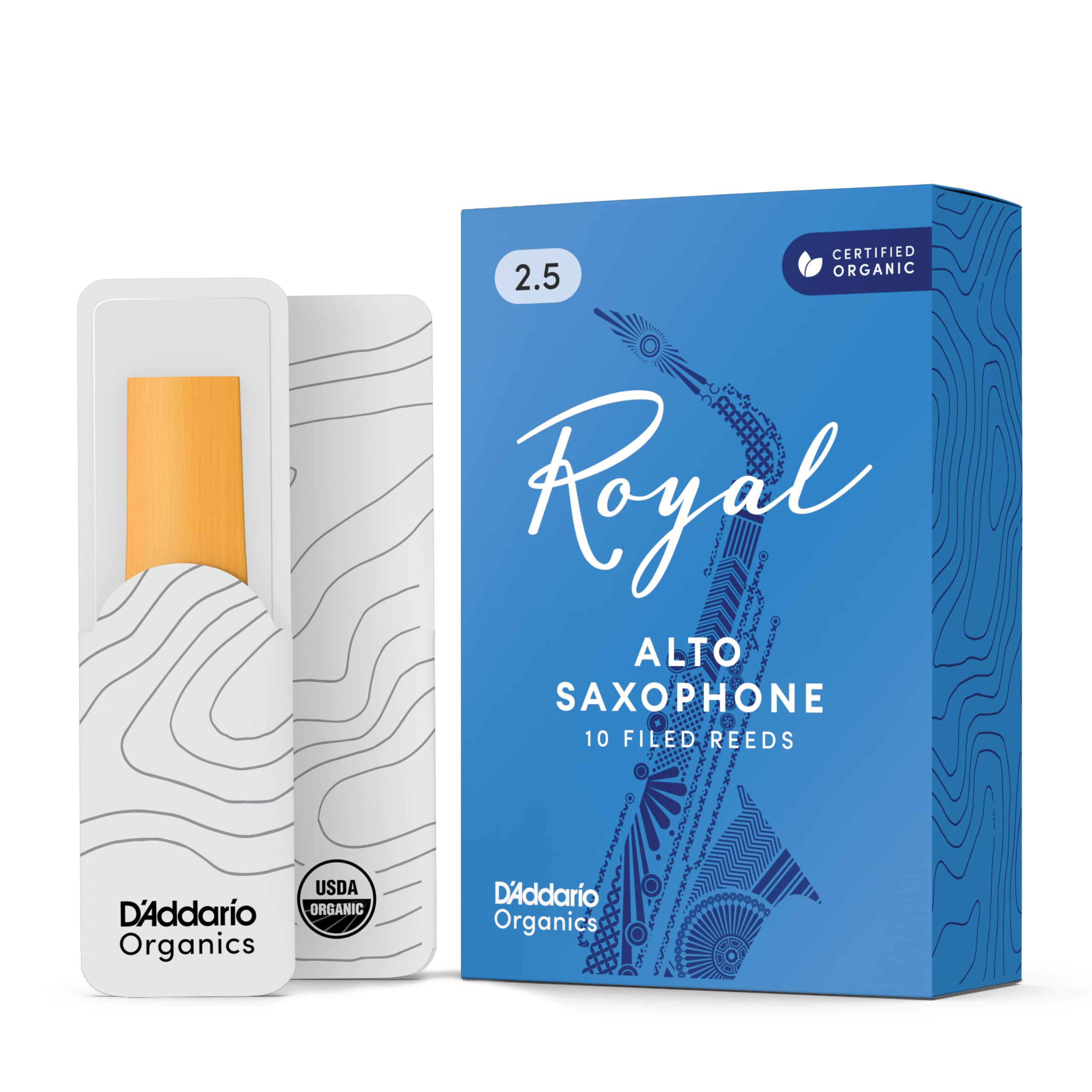 D'Addario Woodwinds Royal Saxophone Reeds - Alto Sax Reeds with Strong Spine - Alto Saxophone Reeds Great for Classical or Jazz - Strength 2.0, 25-pack