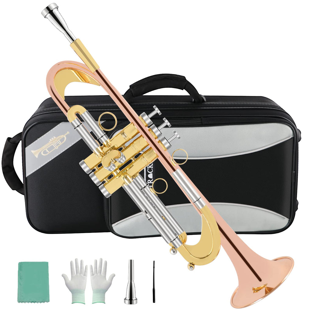 EASTROCK Bb Trumpet Standard Trumpet Set with Carrying Case,Gloves, 7C Mouthpiece, Tuning Rod, Black Nickel,Hand Carved Craft