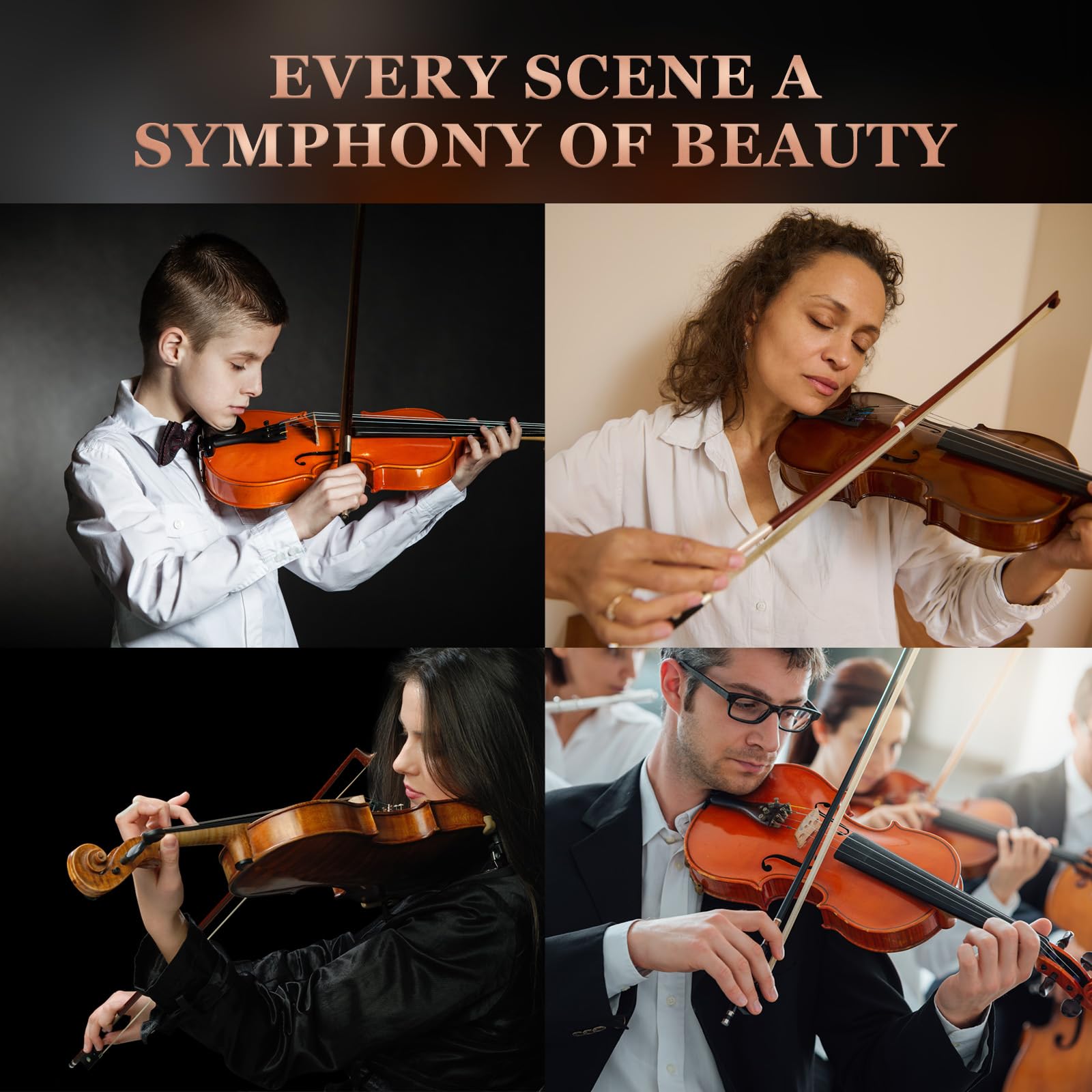Allset Violin Fiddle Set: 4/4 Polished Violin Kit for Beginners, Acoustic Violin with Hard Case, Solidwood Handmade Starter Kit with Bow, Rosin, Shoulder Rest, Tuner, Strings-Burgundy (yellow, Full)