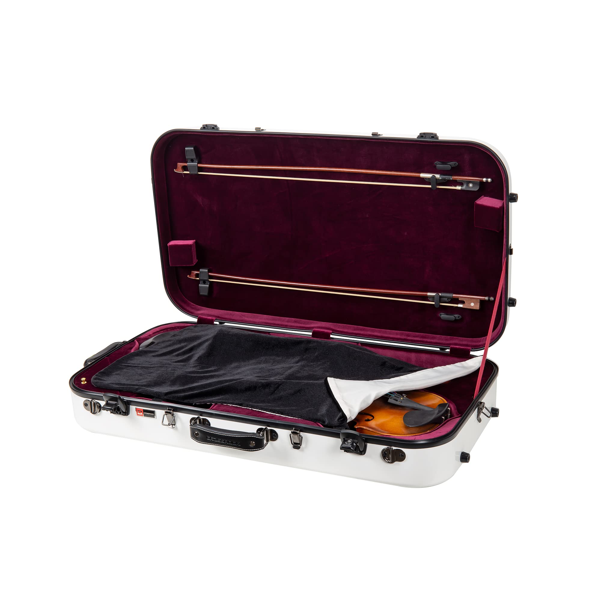 Crossrock Fiberglass Double Case for Mandolin & 4/4 Violin – Fits A & F-Style | Black Gloss Finish, TSA Lock, Backpack Straps, Accessory Storage – Pro Tour Series