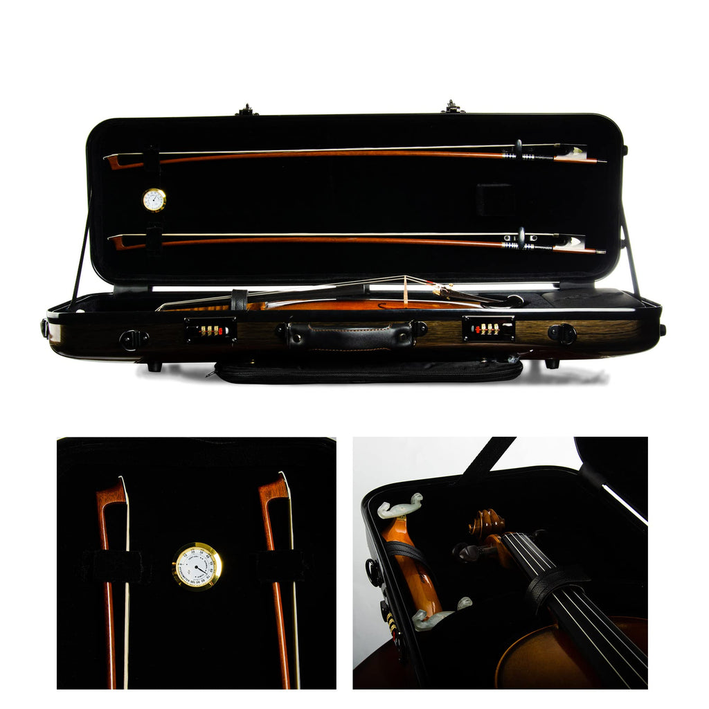 Christina 4/4 Full Size Violin case High-Strength Carbon Fiber Rectangular Violin Music Bag With Combination Lock and Extra Bag White Violin Hard Case (VB-Square-White Stripe spot)