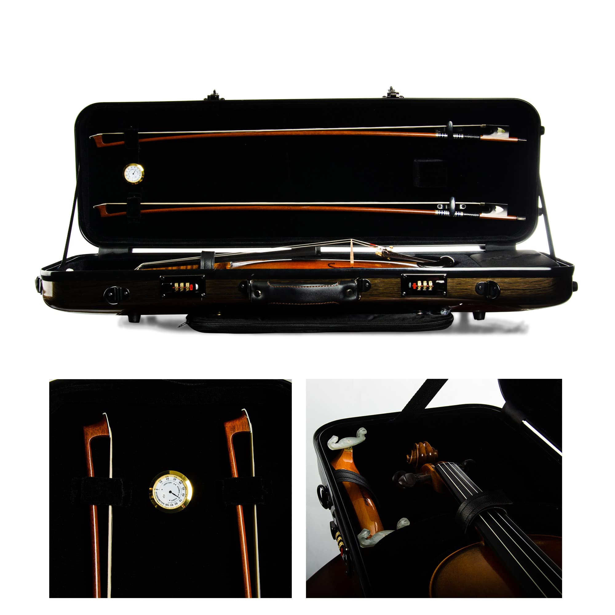 Christina 4/4 Full Size Violin case High-Strength Carbon Fiber Rectangular Violin Music Bag With Combination Lock and Extra Bag White Violin Hard Case (VB-Square-White Stripe spot)