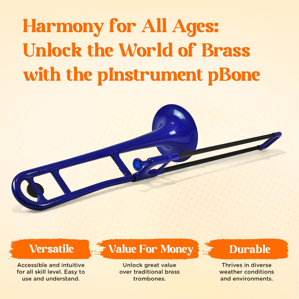 pBone Bb Plastic Trombone - Lightweight pInstruments Design with Ergonomic Grip - Includes Mouthpieces & Carrying Bag - Authentic Bb Sound for Students & Beginners - Durable ABS - Purple
