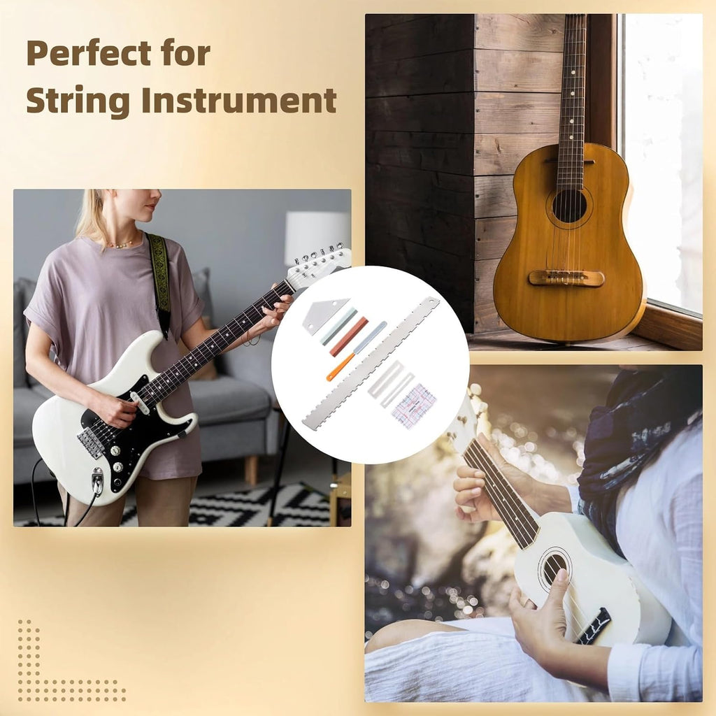 8 Pcs Guitar Neck Straight Edge Kit, Notched Luthier Tool, Fret Rocker, Fret File, Fingerboard Guards, String Action Ruler, Grindstones, Maintenance Set for Electric Guitar, Bass and Ukulele