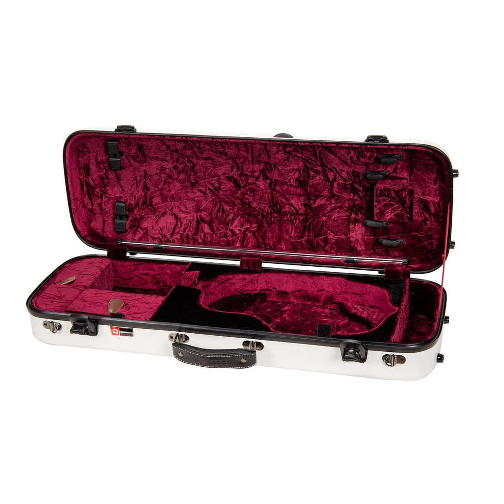 Crossrock Fiberglass Double Violin Case fits Two 4/4 Full-Size Violins- Includes TSA lock, Protective Blanket, Hygrometer, Removable Shoulder Straps- Milky White (CRF2020DVMW)