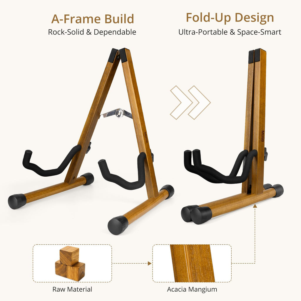 MUSO Cello Stand with Bow Holder,A-Frame Floor Stand with Padded Foam, Handcrafted Cello Rack Fits 1/2, 3/4, 7/8, 4/4 Full-Size and Guitar, Instrument Holder for Home and Studio Display