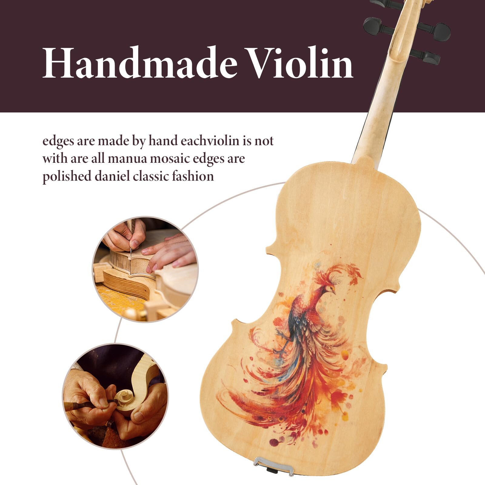 AW Solid Wood Violin 4/4 Full Set Fiddle Beginner Violin Full Size Stradivari Copy Style with Carry Case Bow Rosin Shoulder Rest for Student Adults Starter Kit