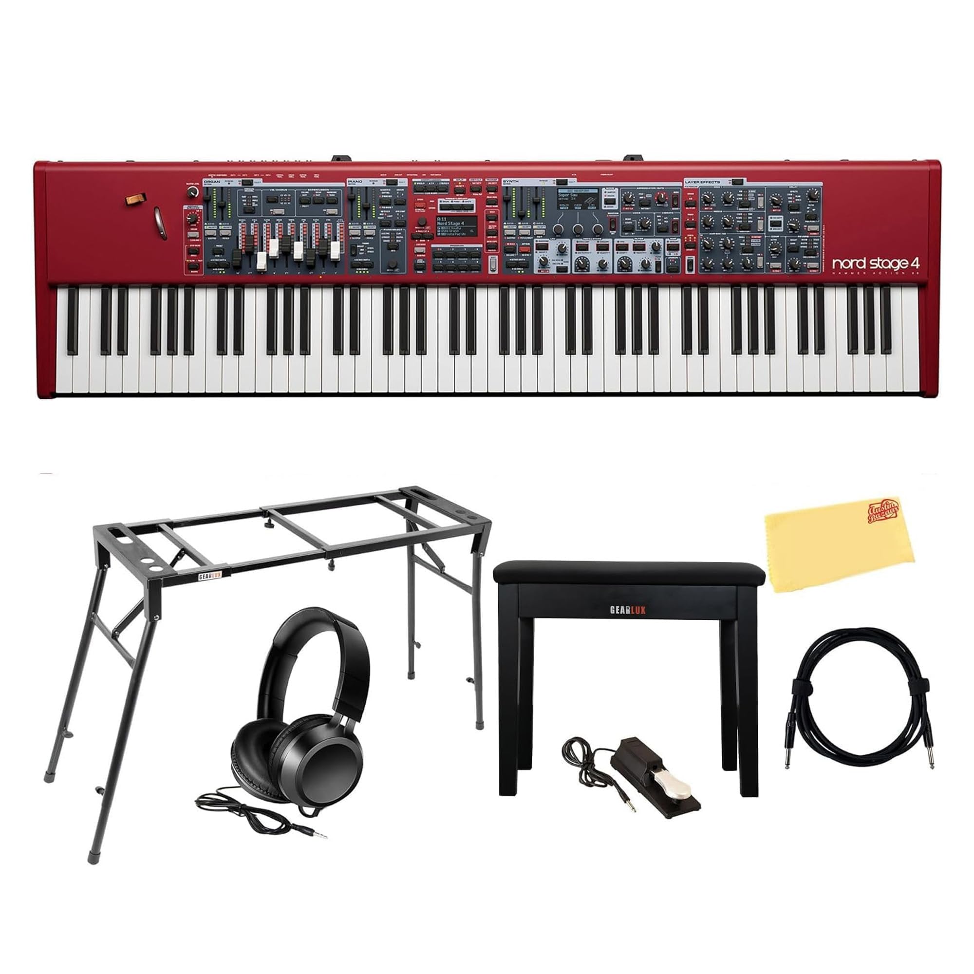 Nord Stage 4 88-Key Digital Piano Bundle with Adjustable Stand, Bench, Sustain Pedal, Headphones, Instrument Cable, and Austin Bazaar Polishing Cloth