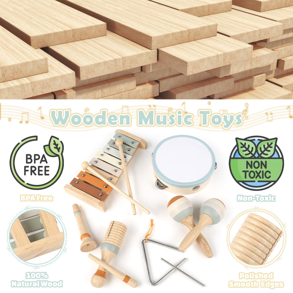 Musical Toys for 2 3 Year Old Boy Girl Birthday Gifts, 5 in 1 Montessori Musical Instruments for Toddlers 2-4 with Trumpet/Microphone/Flute/Harmonica, Preschool Learning Toys for Baby 18+ Months