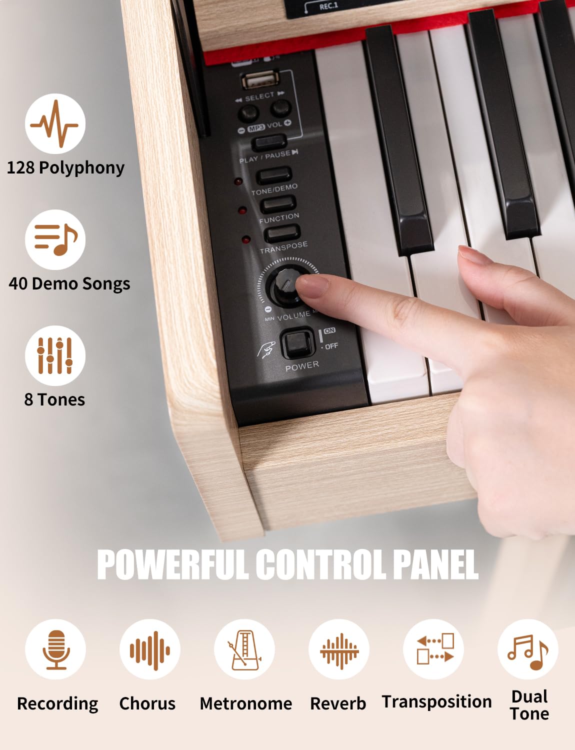 UISCOM 88 Key Weighted Digital Piano - Wooden Desk Electric Piano Transforms Between Desk and Vanity - Progressive Hammer-Action Keyboard, Perfect for Beginners with MIDI Functionality