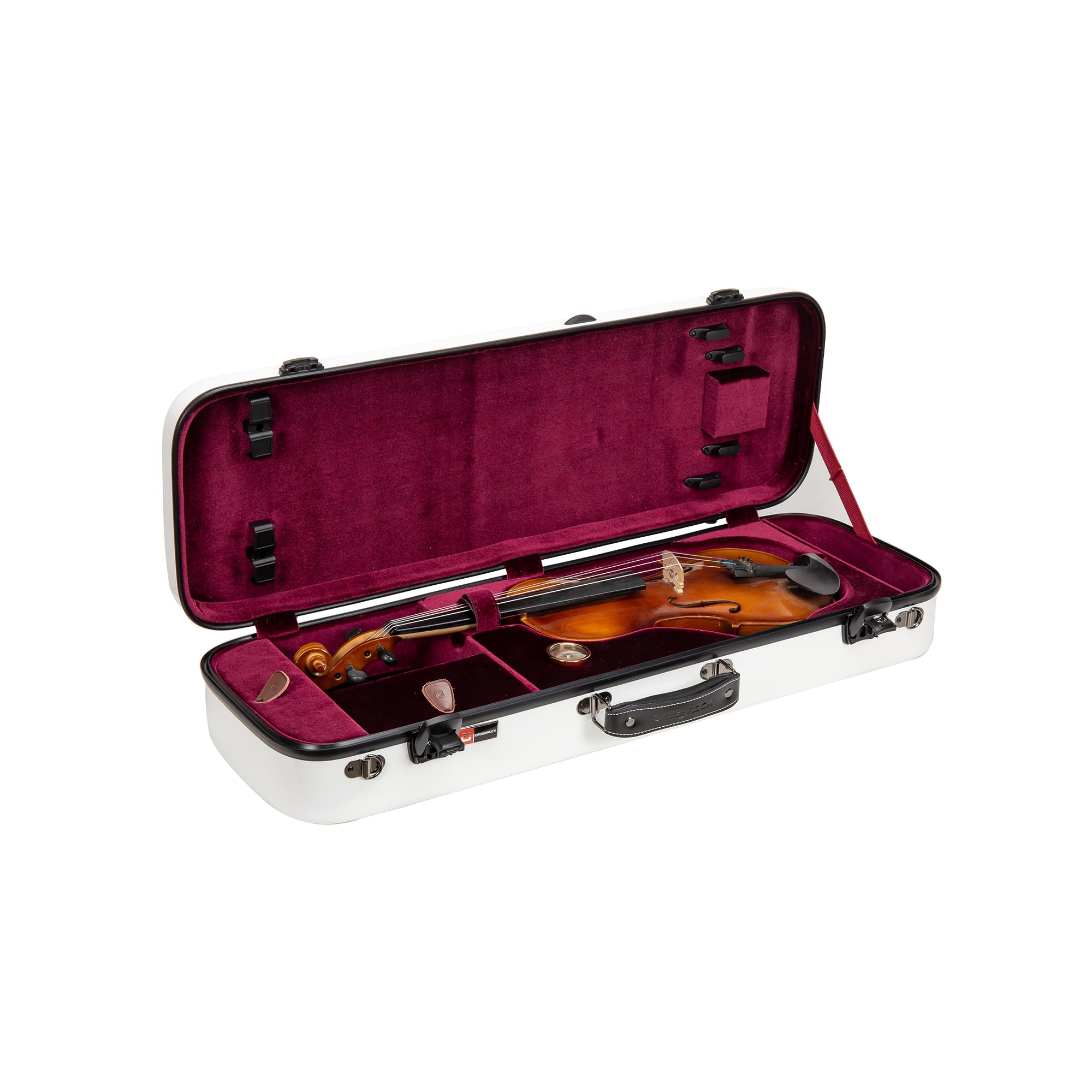 Crossrock Fiberglass Double Violin Case fits Two 4/4 Full-Size Violins- Includes TSA lock, Protective Blanket, Hygrometer, Removable Shoulder Straps- Milky White (CRF2020DVMW)