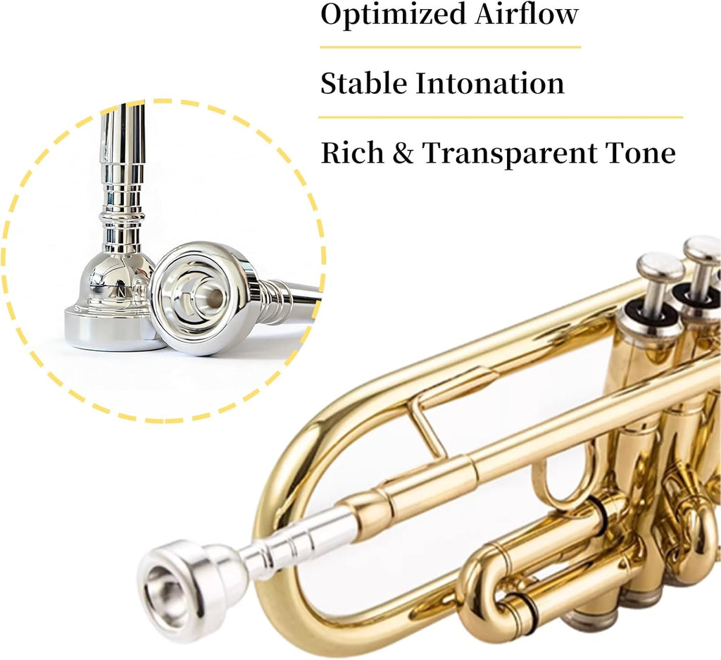 Trumpet Mouthpiece 3 Pack (3C, 5C, 7C) - Silver Plated Brass Mouthpieces, Universal Fit for Standard Trumpets, Ideal for Beginners & Music Enthusiasts