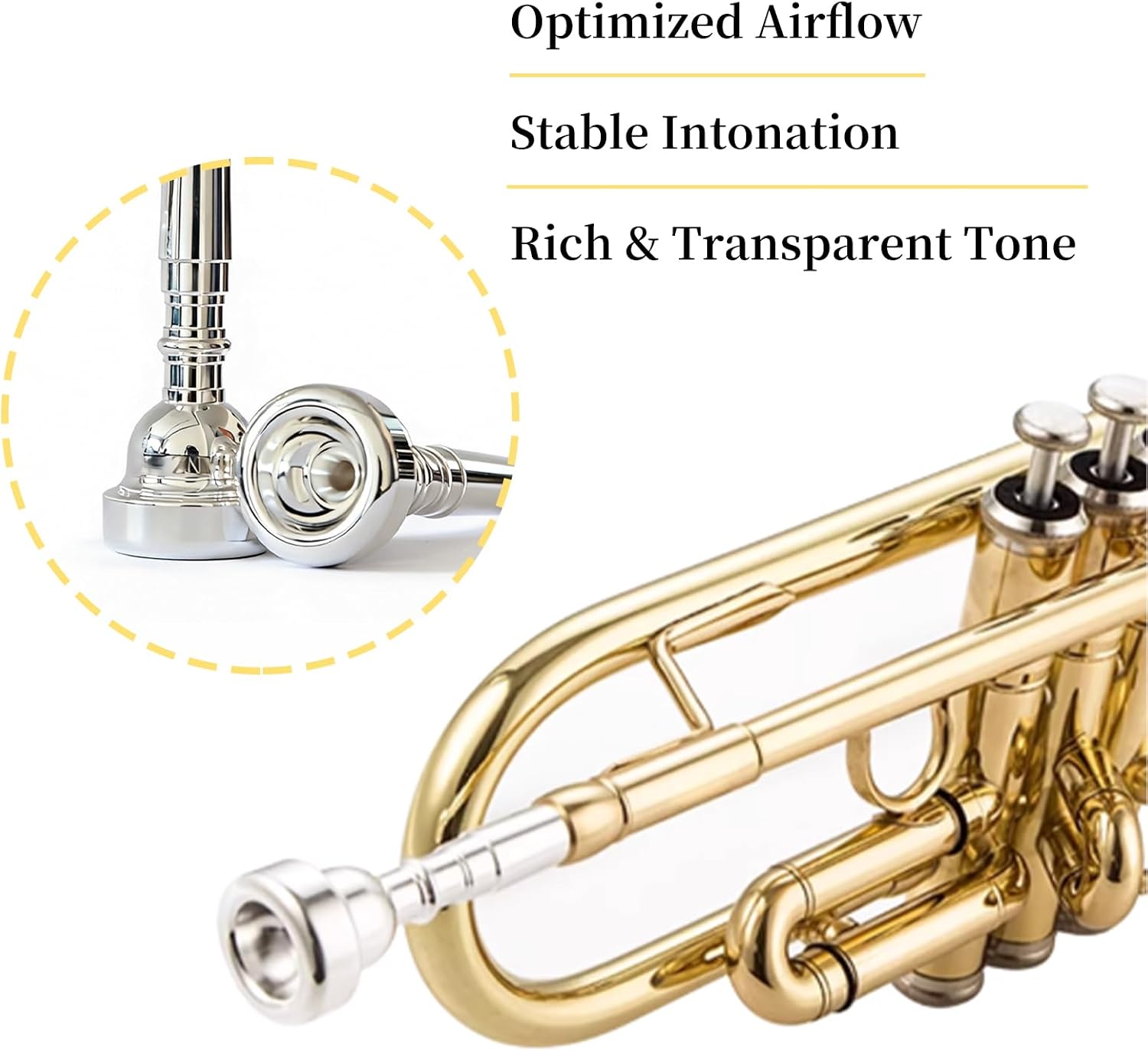 Trumpet Mouthpiece 3 Pack (3C, 5C, 7C) - Silver Plated Brass Mouthpieces, Universal Fit for Standard Trumpets, Ideal for Beginners & Music Enthusiasts