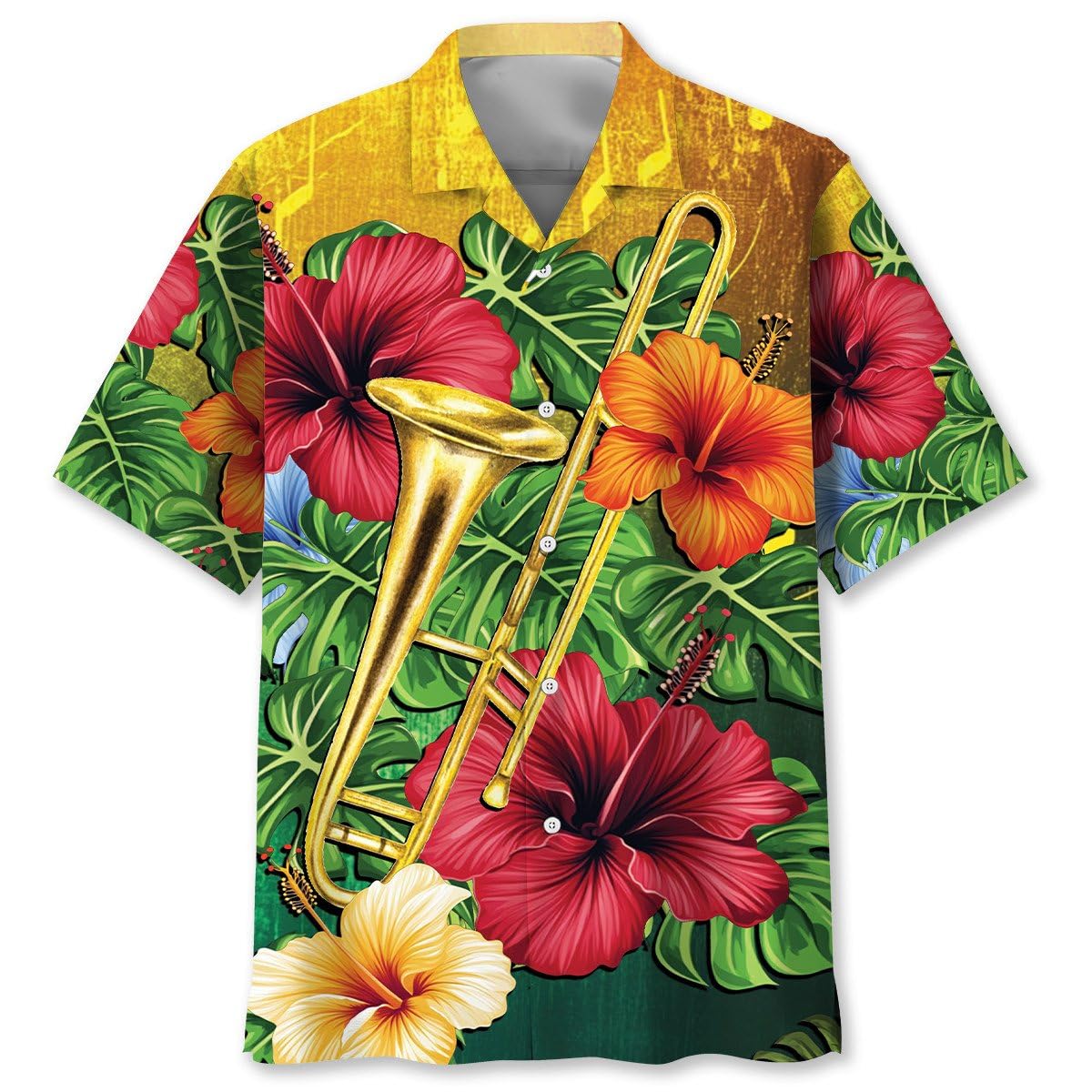 Trombone Hawaiian Shirt, Mens Trombone Short Sleeve Shirt, Music Band Gifts