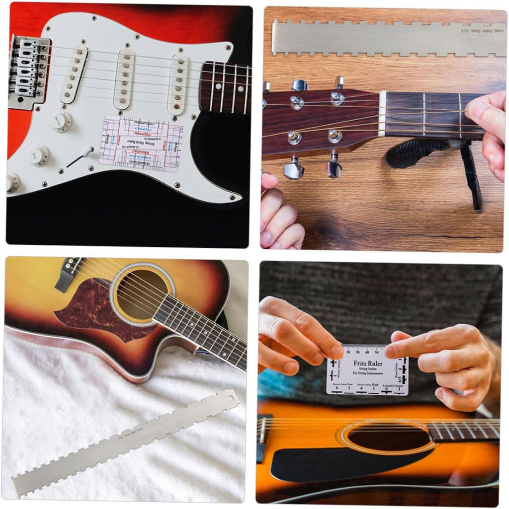 Beaupretty 2Sets Guitar Measuring Ruler Fretboard Tool String Action Gauge Height Ruler for Electric Guitars Includes Fret Rocker Cleaning Cloth