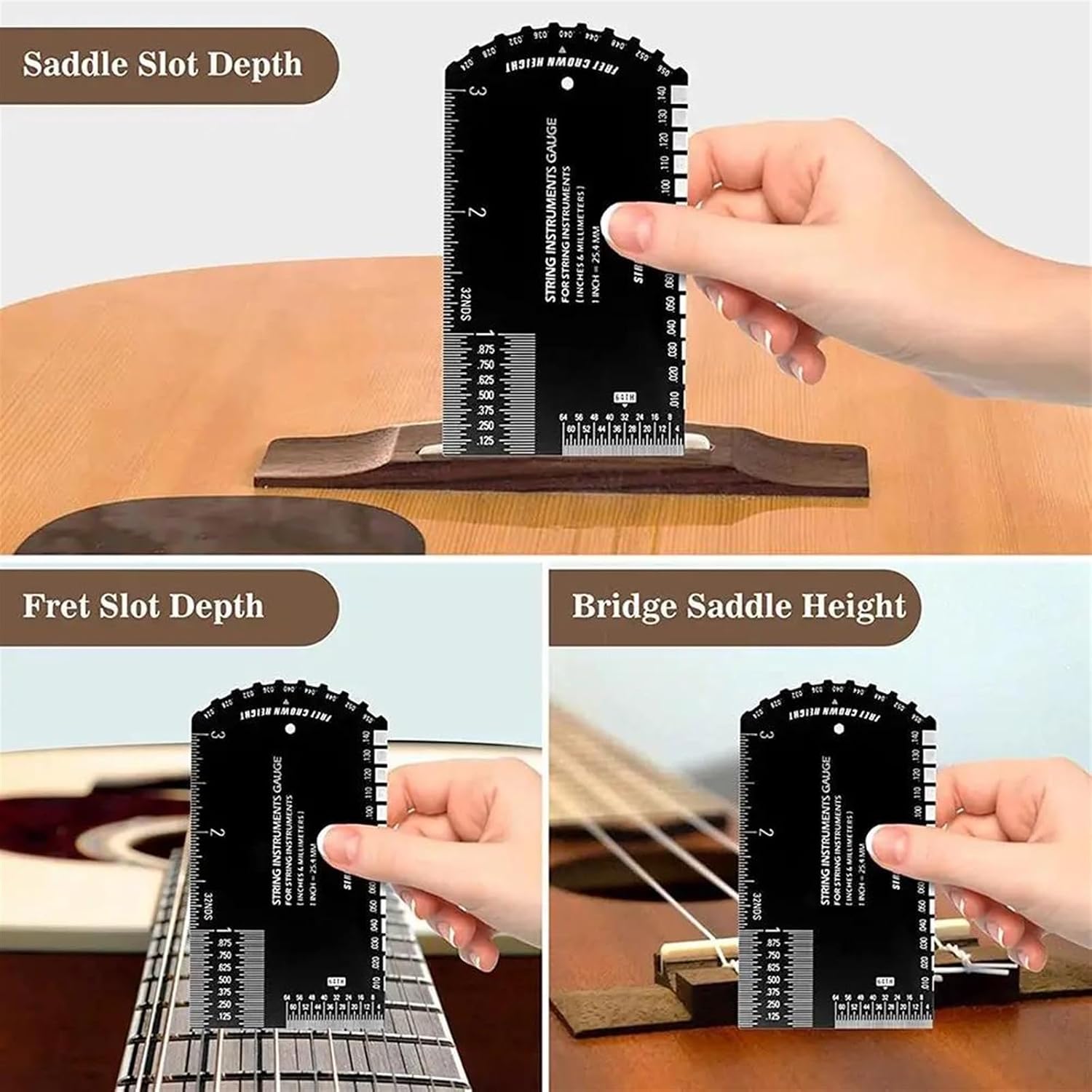 TSTS Guitar Making Tools String Action Gauge Ruler Guitar Set Up Gauge Multifunctional Fret Rocker Luthier Tool With Leather Case For Gutiar