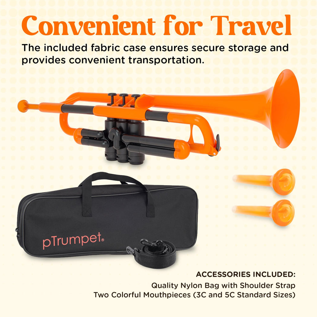 pTrumpet Bb Plastic Trumpet - Durable pInstruments Design with Ergonomic Grip - Includes 3C & 5C Mouthpieces and Carrying Bag - Authentic Sound for Students & Beginners - ABS Build - Green
