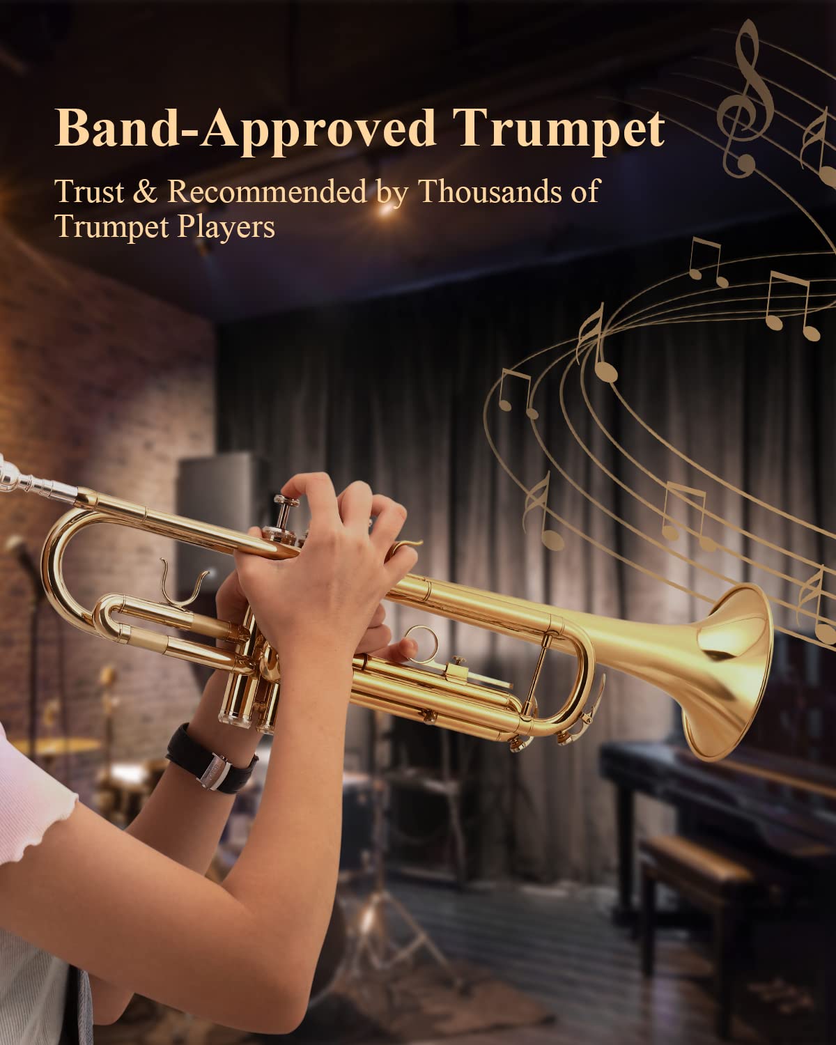 Eastar Bb Standard Trumpet Set for Beginner, Brass Student Trumpet Instrument with Hard Case, Cleaning Kit, 7C Mouthpiece and Gloves, ETR-380N, Silver