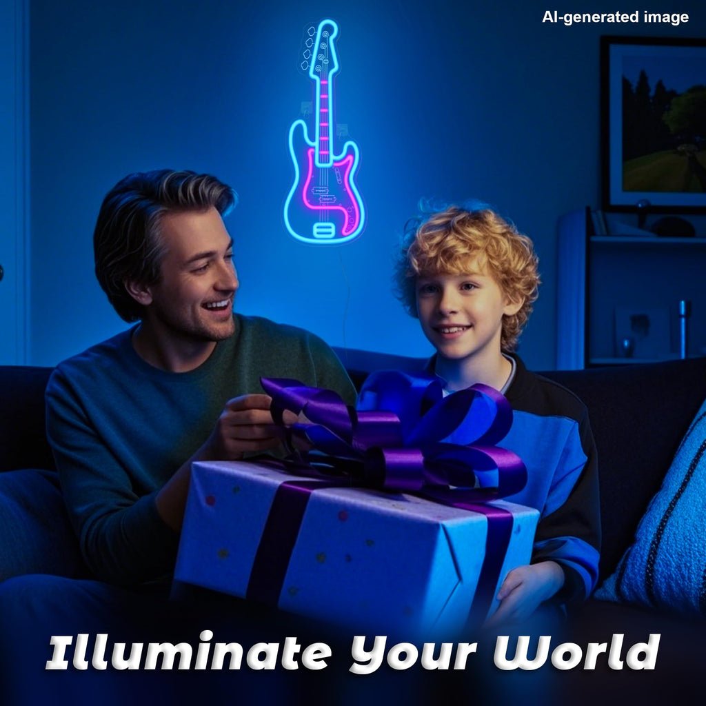 CoolGift Mart Acoustic Guitar Neon Light, Dimmable LED Guitar Neon Wall Sign USB Powered, Decorations for Bedroom Living Room Man Cave Music Studio, Gift for Guitar Players Guitarists Music Lovers