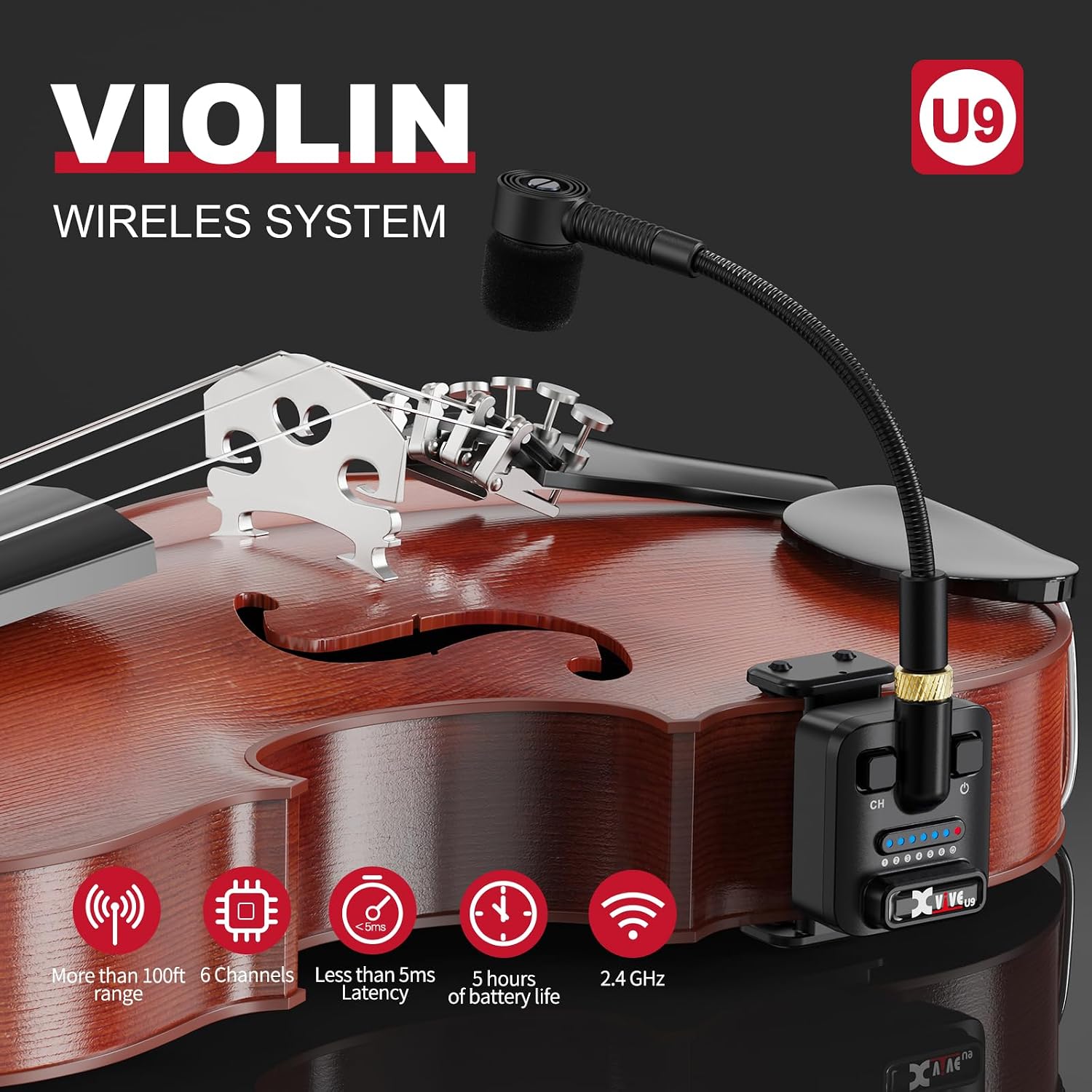 Xvive U9 Violin Wireless System with 2.4GHz Transmitter and Receiver