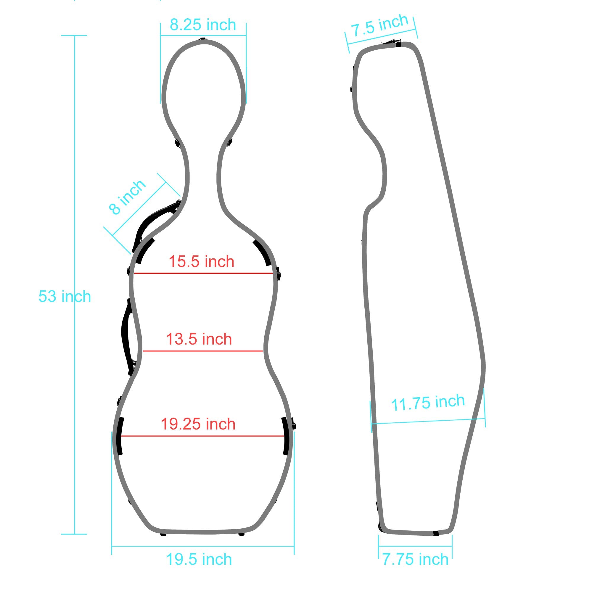 MI&VI CC-9001 Pure 100% Carbon Fiber Cello Case (Full Size) 4/4 with Wheels | Carry Straps | 8lb Lightweight | Tough Shell (3K Blue)
