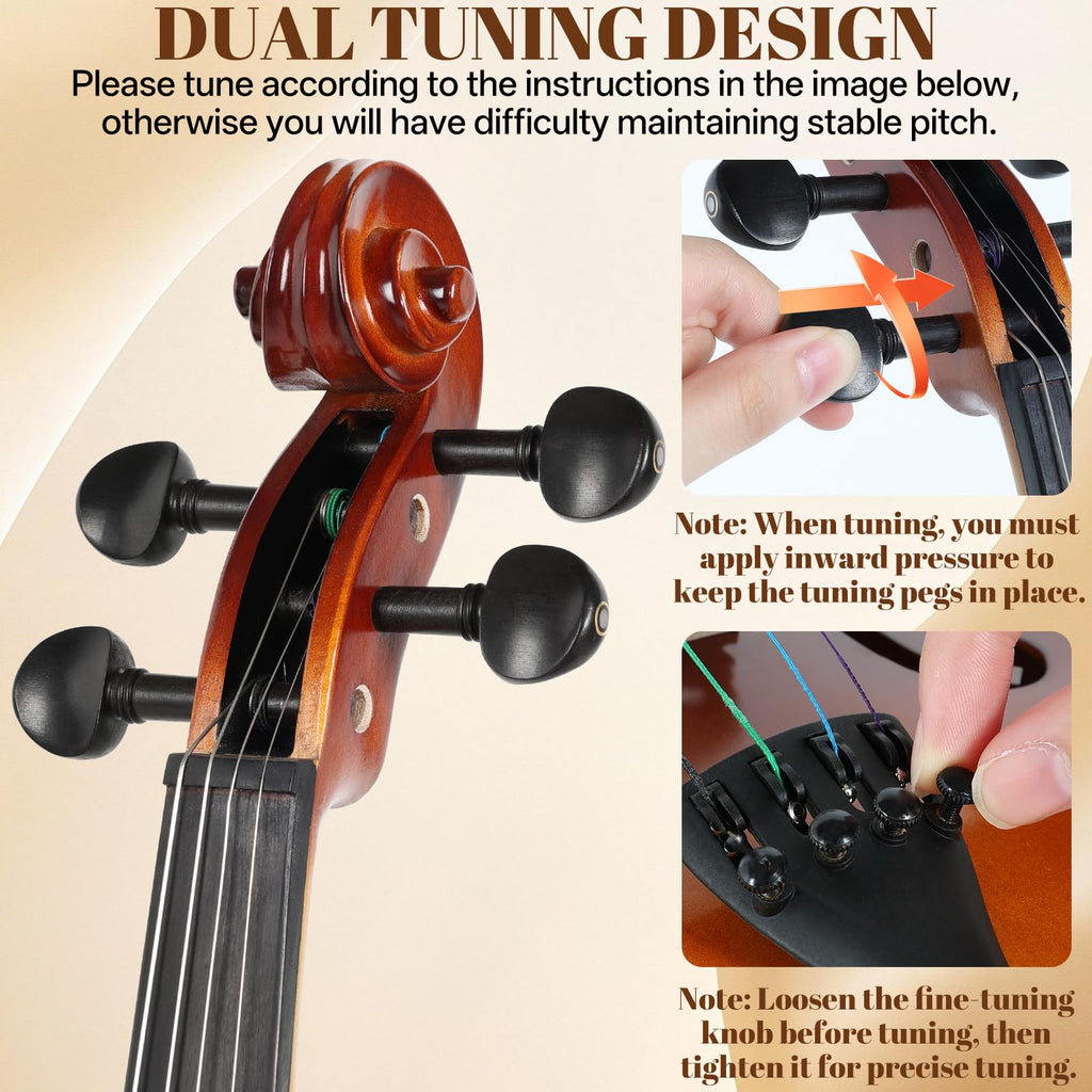 Kmise Violin 4/4 Full Set, Fingerboard Fret Markings Violins, Matte Acoustic Fiddle for Adults, Beginners, Students with Violin Case, Rosin, Strings, Bow, Shoulder Rest, Beginner's Guide (Matte, 4/4)