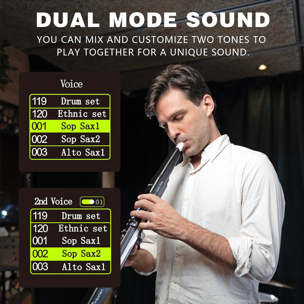 AP 500 Pro Electronic Wind Instrument with Dual Timbres, 120 Tones, Touch Bend Plate, OLED Display, Built-in OTG, Voice Control Digital Saxophone For Practice or Performance (Sliver)