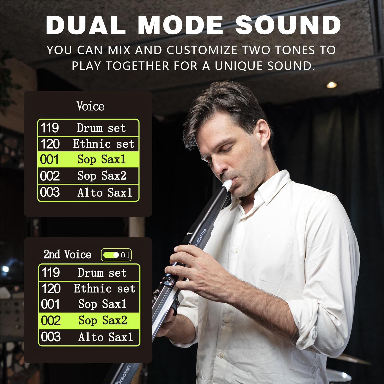 AP 500 Pro Electronic Wind Instrument with Dual Timbres, 120 Tones, Touch Bend Plate, OLED Display, Built-in OTG, Voice Control Digital Saxophone For Practice or Performance (Sliver)