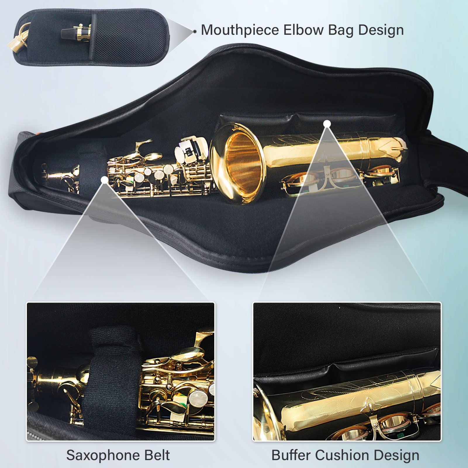 Alto Saxophone Backpack Gig Bag 20mm Padded Light Carry Bag (Black) | Shockproof Padding;Multi-Pocket Storage;Dual Carry Straps;Reinforced Stitching