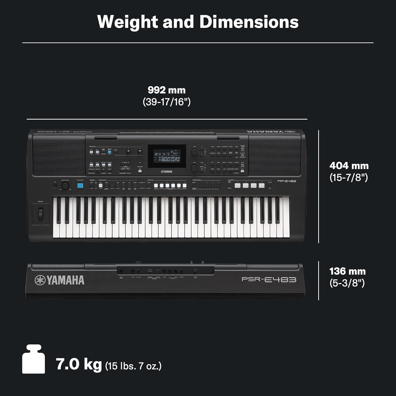 Yamaha PSR-E483, 61-Key Touch-Sensitive Portable Keyboard with Sound, Music Rest and Power Adapter