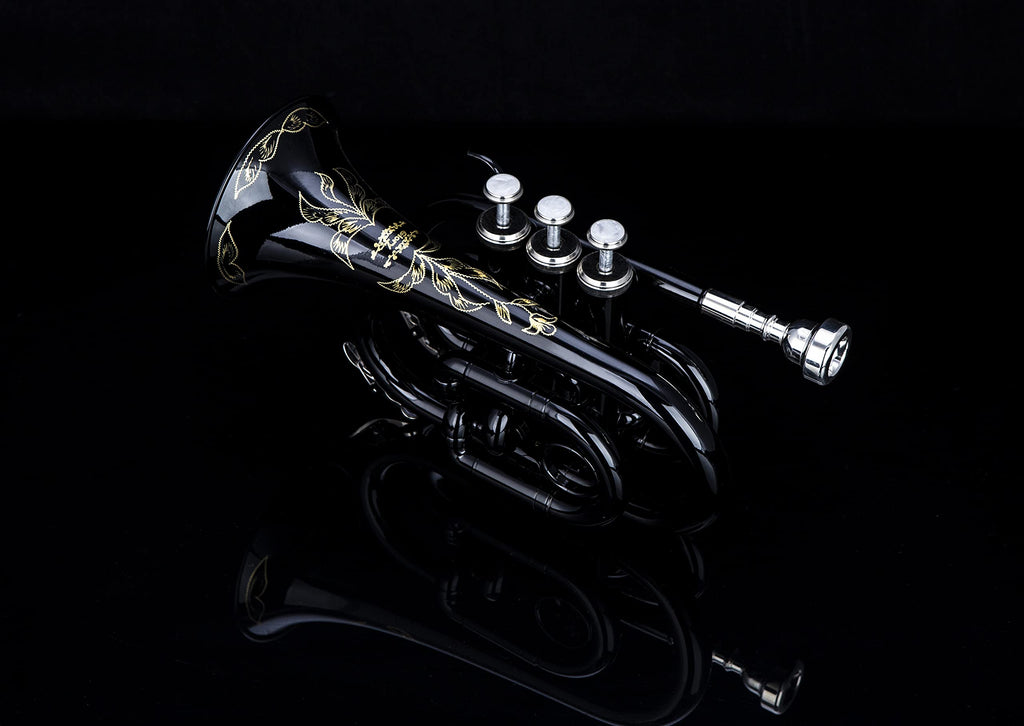 Glory Bb Pocket Trumpet with Case,Cleaning Cloth, Gloves, Black