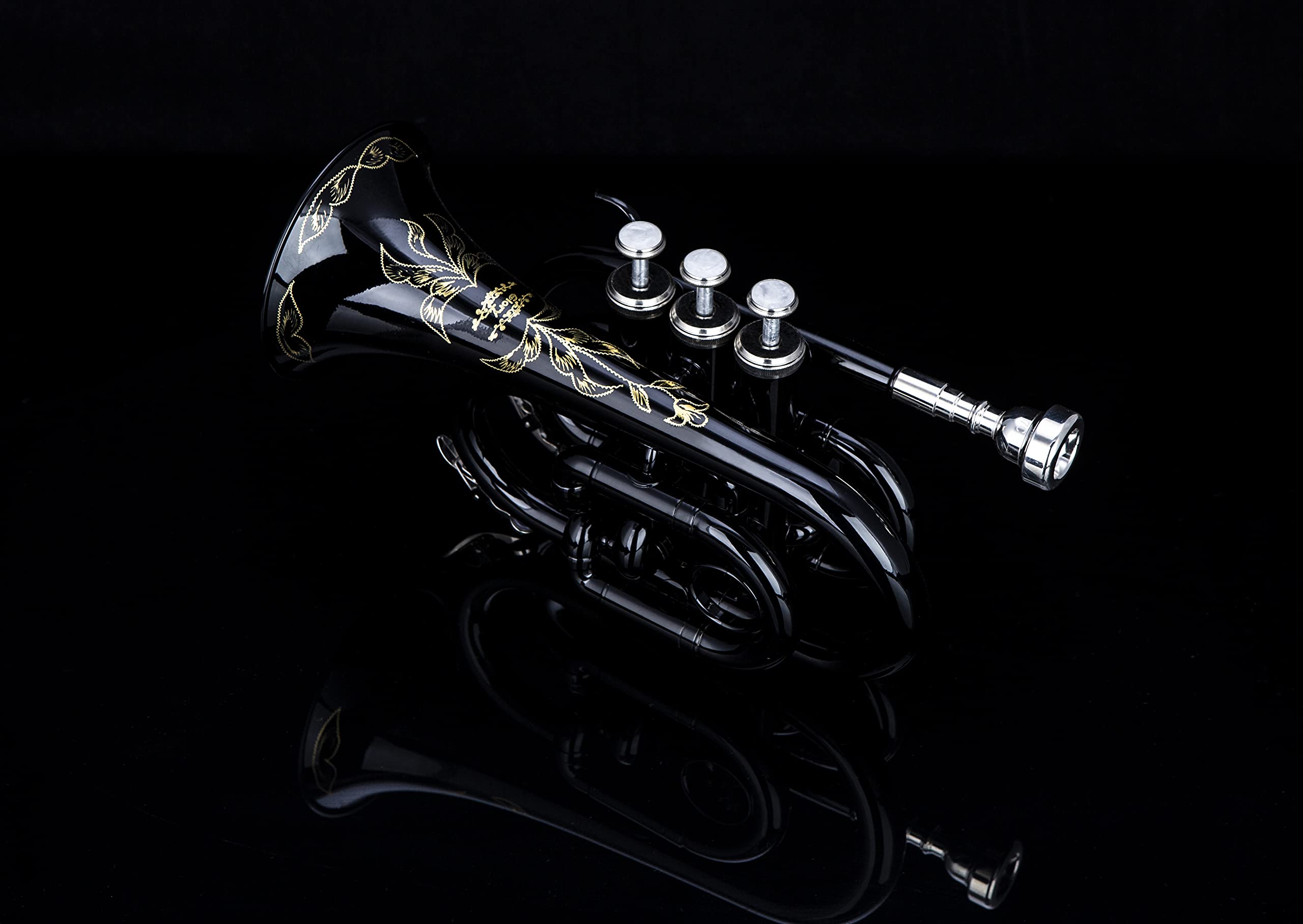 Glory Bb Pocket Trumpet with Case,Cleaning Cloth, Gloves, Black