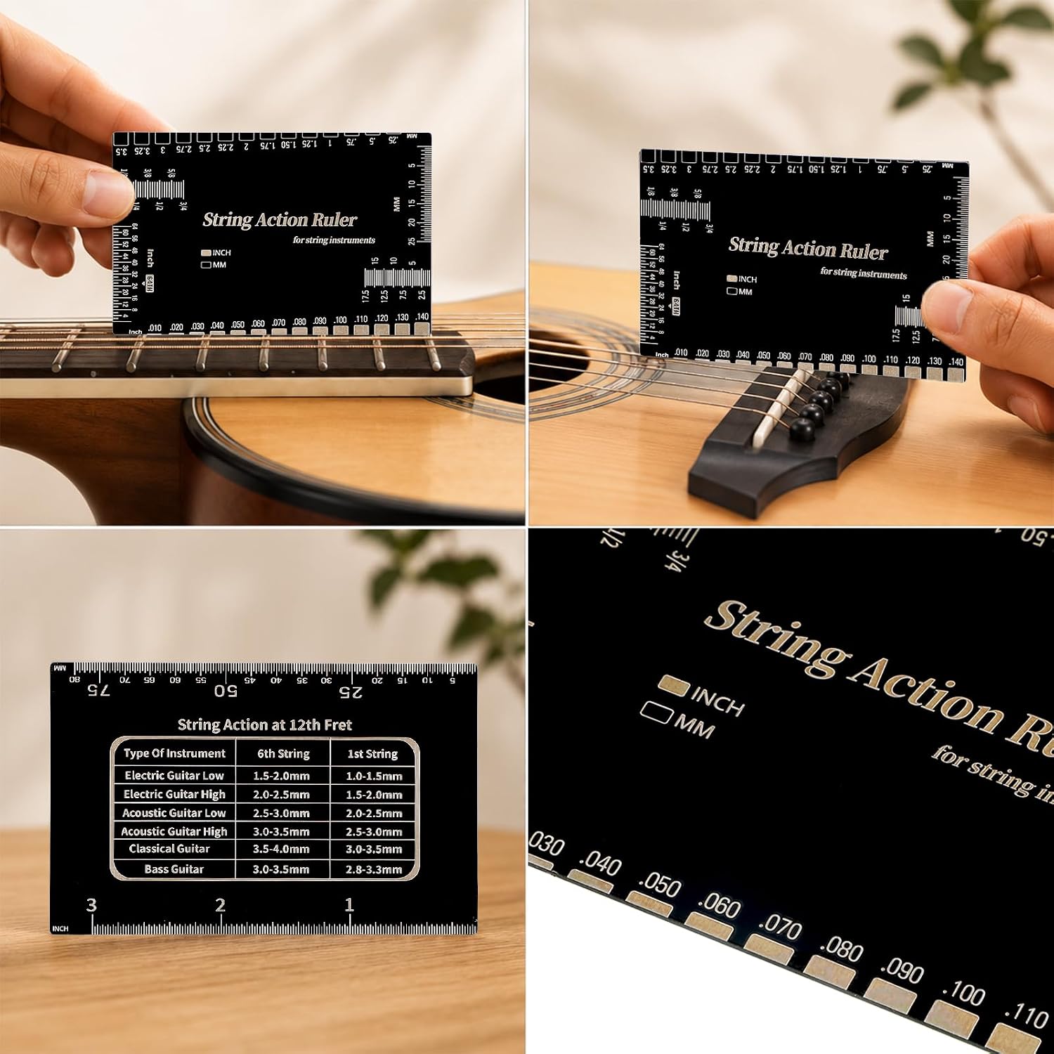 10 Pcs Guitar Luthier Tools Set, Metal String Gauges Luthier Tools and 1 String Action Height Gauge Ruler Measuring Setup Tool Kit for Guitar Bass