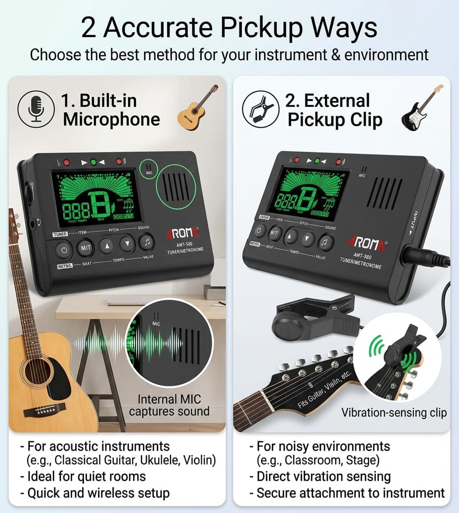 Ulumac Aroma 3-in-1 Digital Metronome Tuner for Guitar, Bass, Violin, Piano | For All Instruments - Ukulele, Trumpet, Flute, Clarinet - Accurate Chromatic Tuner, Tone Generator, Easy to Use, Pocket Size