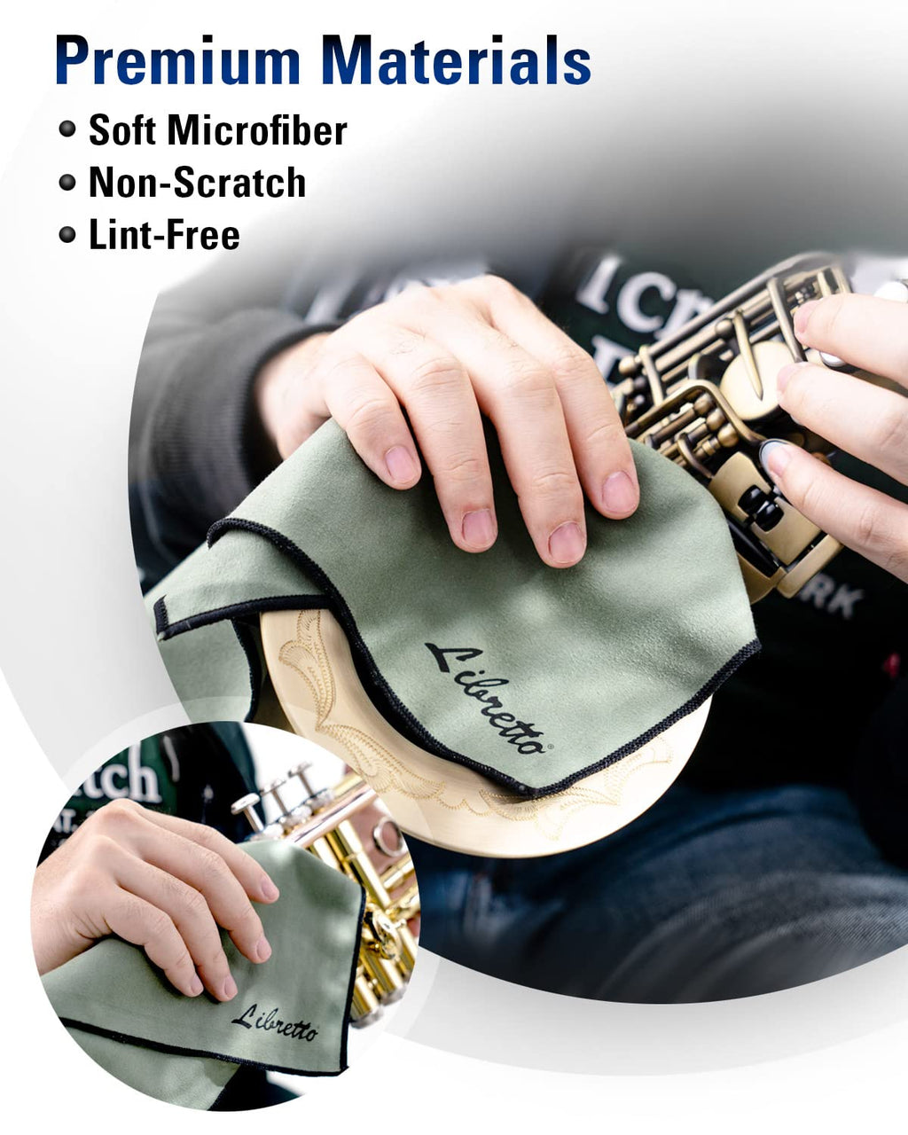 Libretto Microfiber Polish Cloth, 3 Useful Sizes in 1 Pack, Violin and Cello Cleaning & Polishing Products, Blue, Lint-Free, Super Soft, Gift, for Piano, Guitar, Ukulele, Trumpet, Saxophone, Laptop
