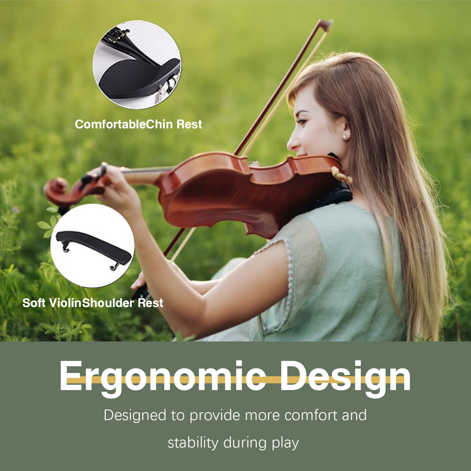 Acoustic Violin 4/4 Full Size, Solid Wood Fiddle for Beginners Adults, Ebony Fitted Satin Antique Finish Violin Starter Kit with Hard Case