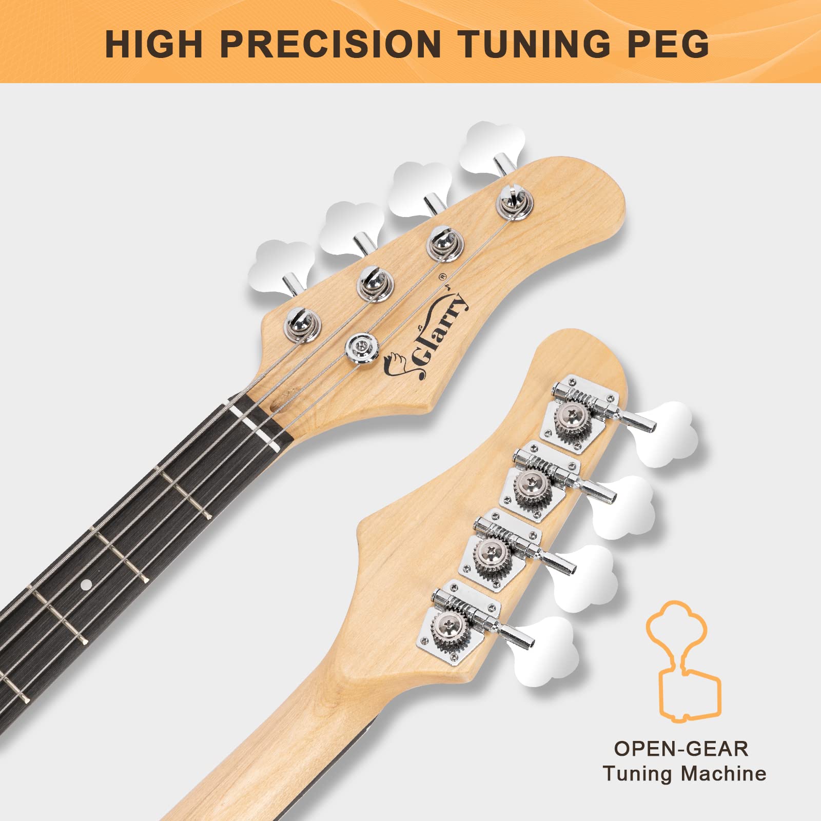 GLARRY Full Size Electric Bass Guitar Beginner Kit 4 String Exquisite Basswood Bass with 20W AMP, Cable, Strap, Bag and Accessories (Black, 39"Right Handed)