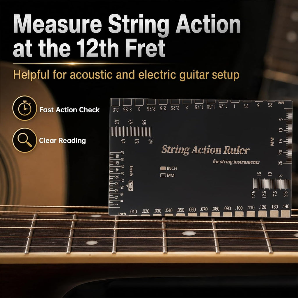 Guitar Luthier Tools Radius Gauge String Action Ruler Measuring Setup Kit | 9 radius size.Laser-engraved stainless steel.Matte finish reduces glare. w Cleaning Cloth Storage Case for Acoustic/Electric