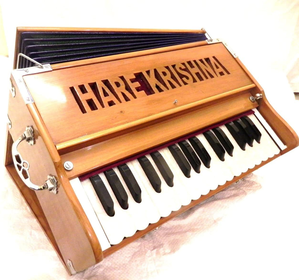 Harmonium, Hare Krishna, In USA, Double Reed, Coupler, Natural Color, without Stoppers, Standard, Padded Bag, Tuned to A440, Musical Instrument Indian