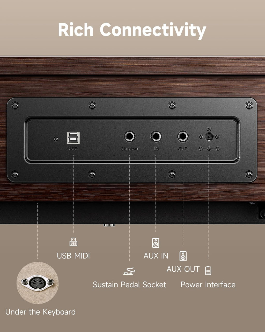 Donner OURA R300 88 Key Weighted Keyboard Piano for Advanced, Home Digital Piano with 88 Keys Graded Hammer Standard Keyborad, Bluetooth, LOCAL OFF, 2*15W, Half-pedal, 256 Polyphony, Walnut Wood Color