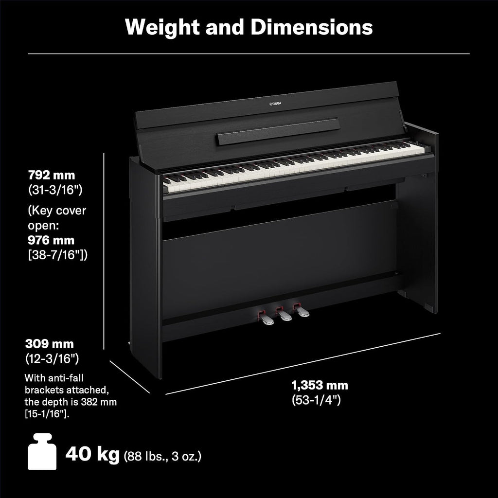 Yamaha Arius Compact Upright Digital Piano Keyboard For Apartments and Small Spaces, 88-Key Weighted GrandTouch-E Action, Touch Response, Grand Piano Sound, 3-Pedal Unit in Black YDP-S56B