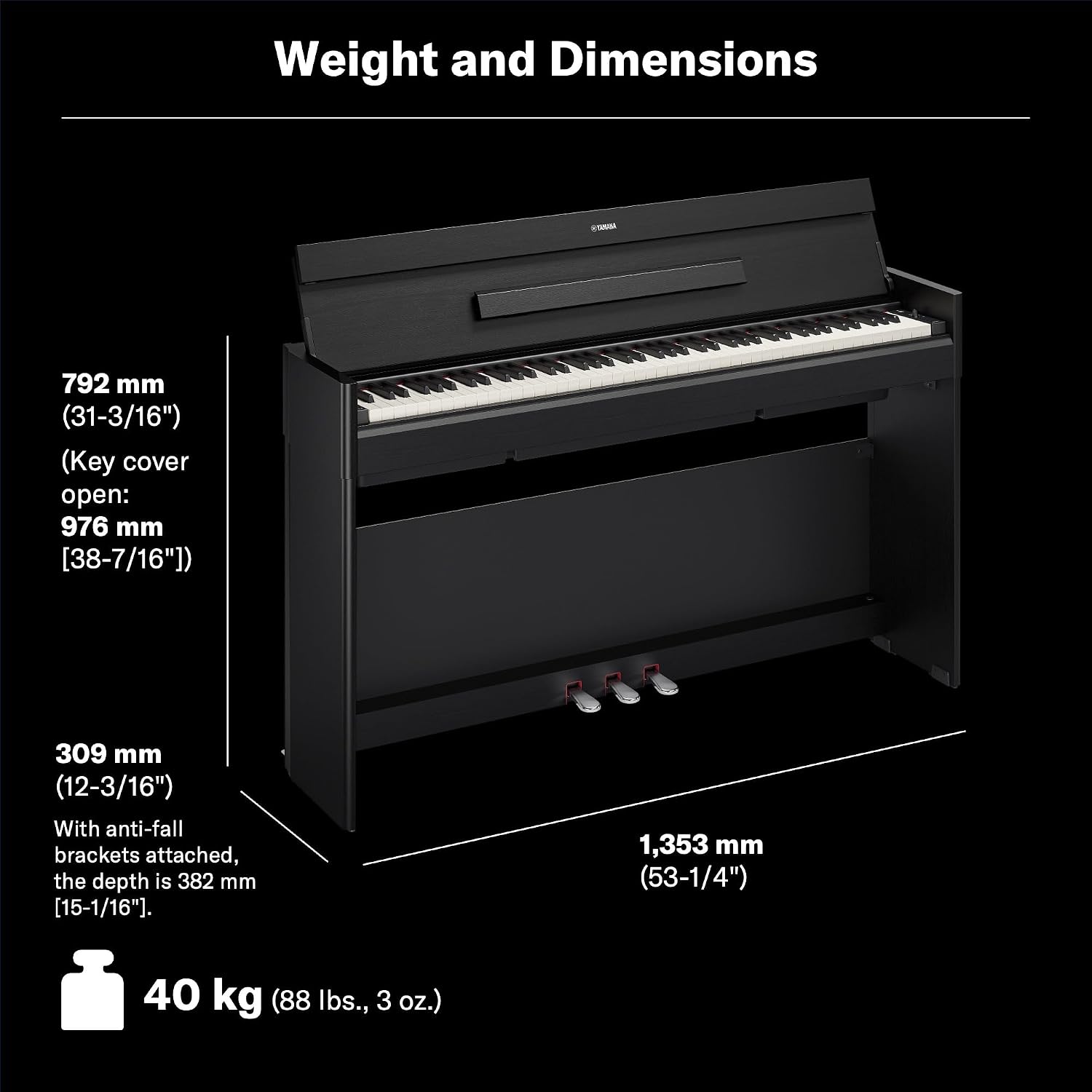 Yamaha Arius Compact Upright Digital Piano Keyboard For Apartments and Small Spaces, 88-Key Weighted GrandTouch-E Action, Touch Response, Grand Piano Sound, 3-Pedal Unit in Black YDP-S56B