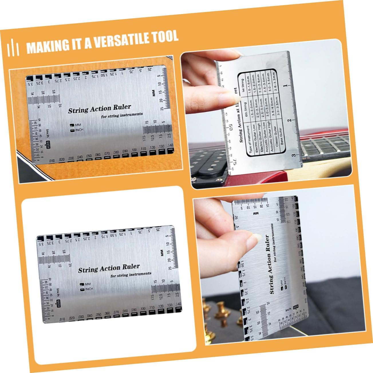 Acoustic Guitar Setup Tool Metric Ruler String Gauge for Luthier Repair